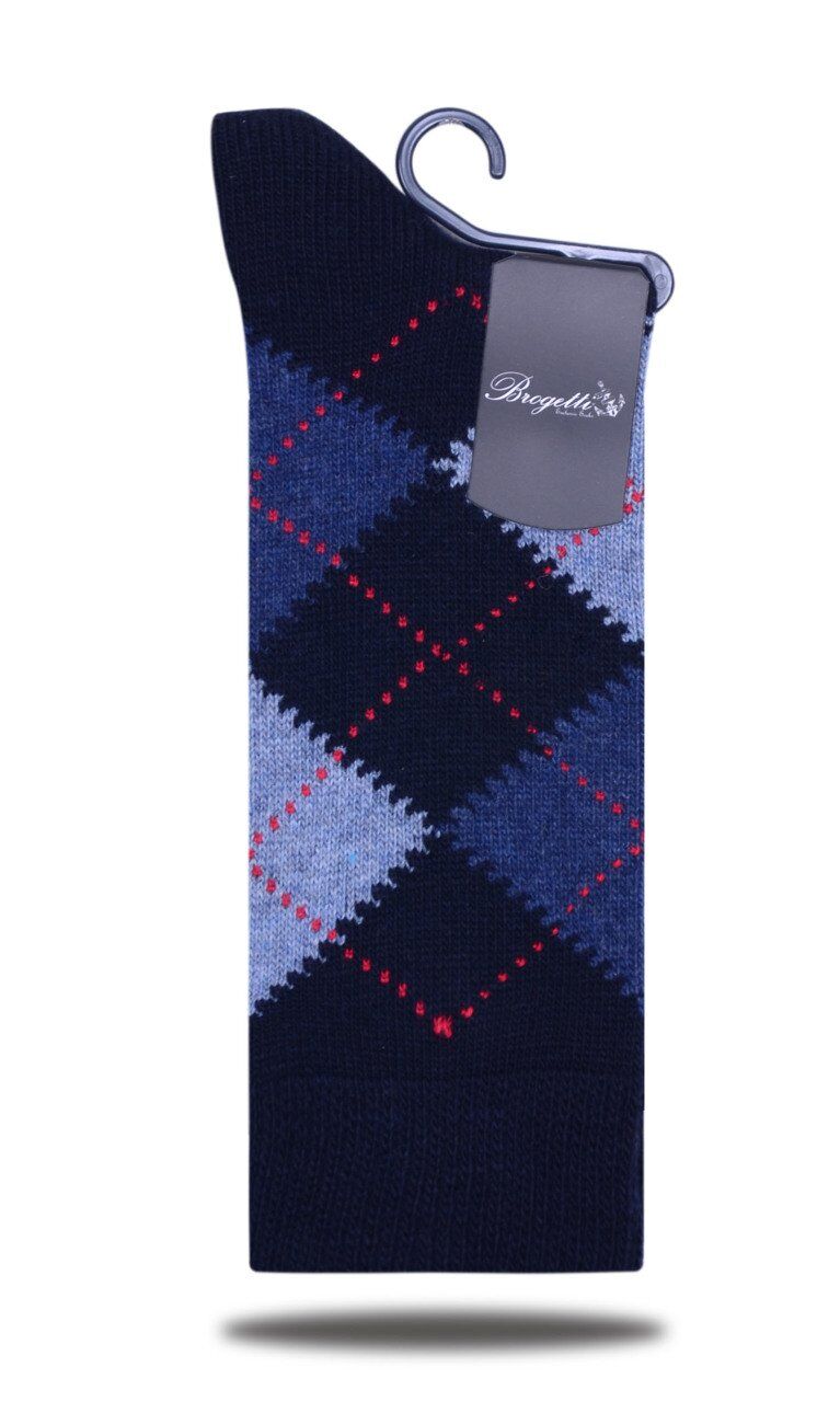 Yün Lacivert Ekose Desen Kışlık Soket Çorap LACİVERT - TEK BEDEN