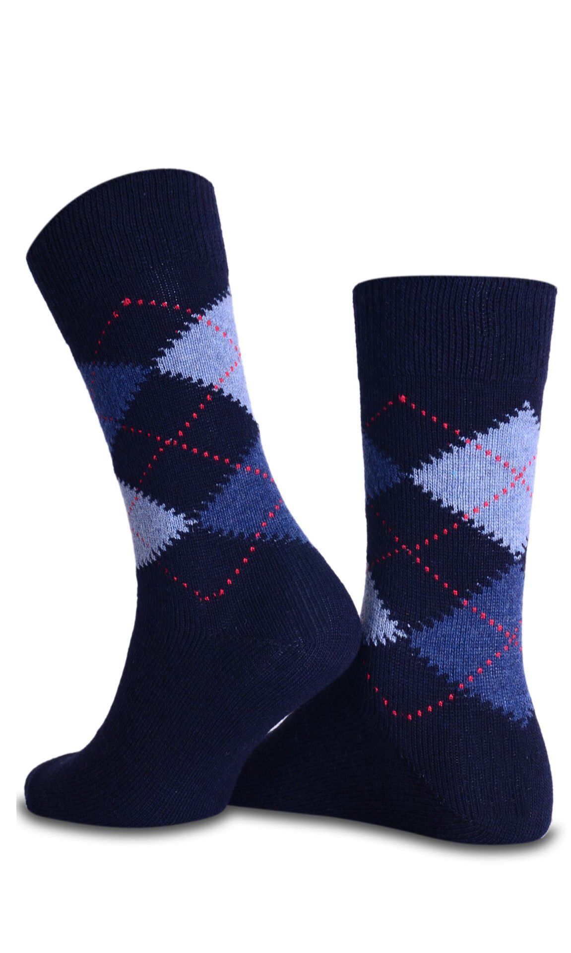 Yün Lacivert Ekose Desen Kışlık Soket Çorap LACİVERT - TEK BEDEN