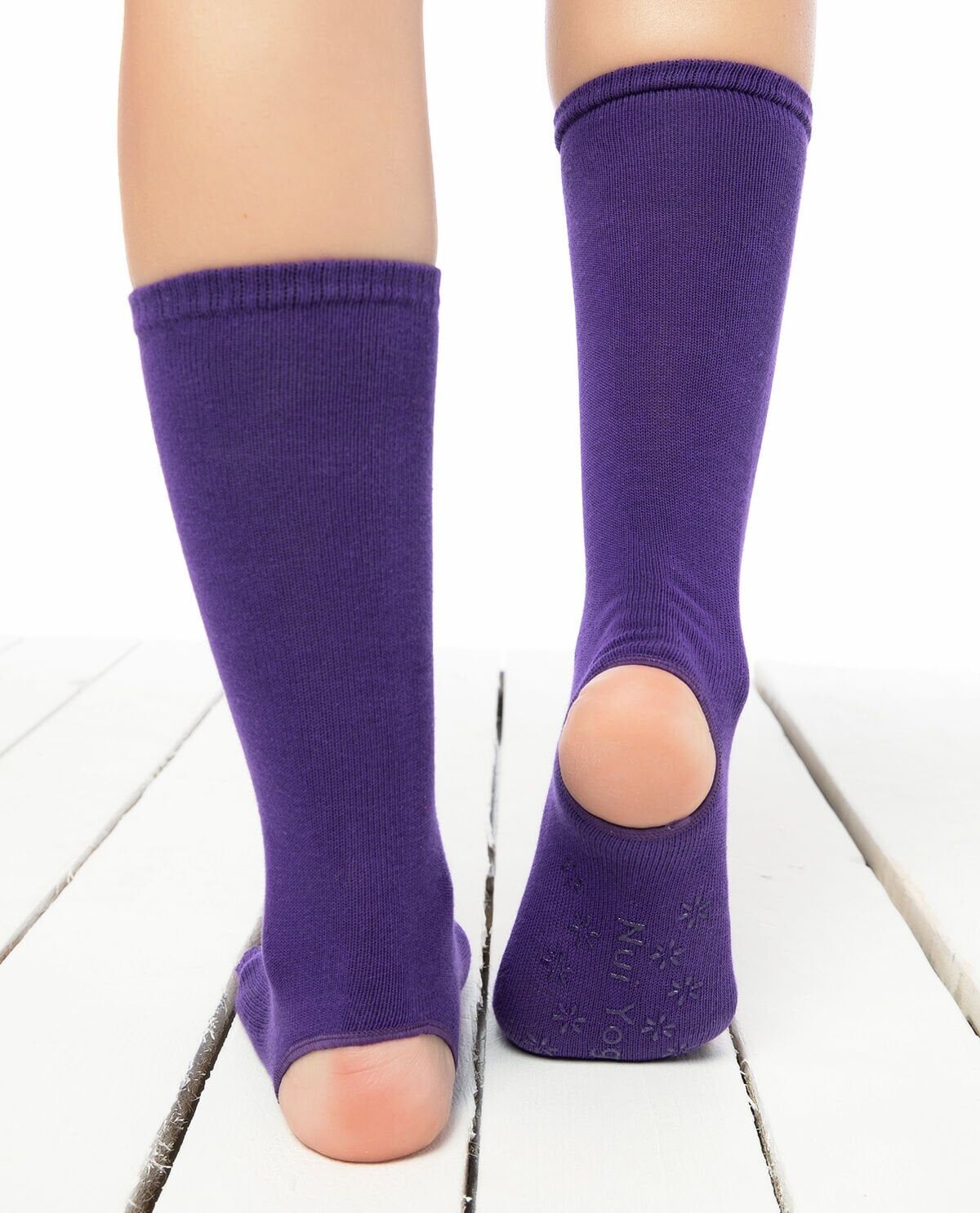 Topuk ve Parmak Açık Kaydırmaz Yoga Çorabı Mor Renk