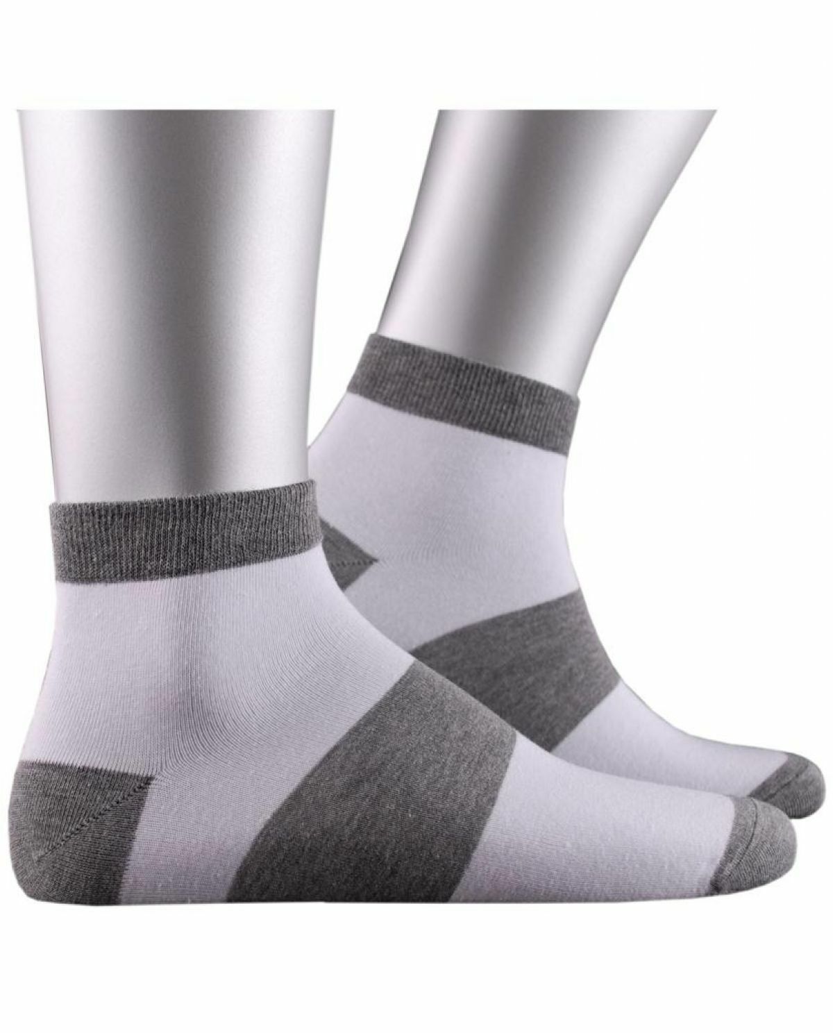 Gaerwn Gri - Beyaz Çizgi Detaylı Kısa Soket Çorap Brogetti