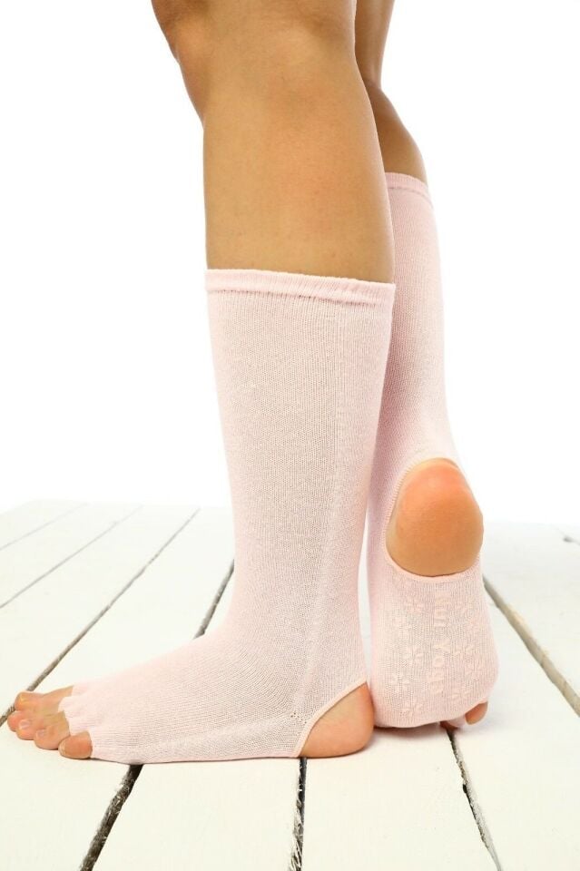 Topuk ve Parmak Açık Kaydırmaz Yoga Çorabı Pembe Renk