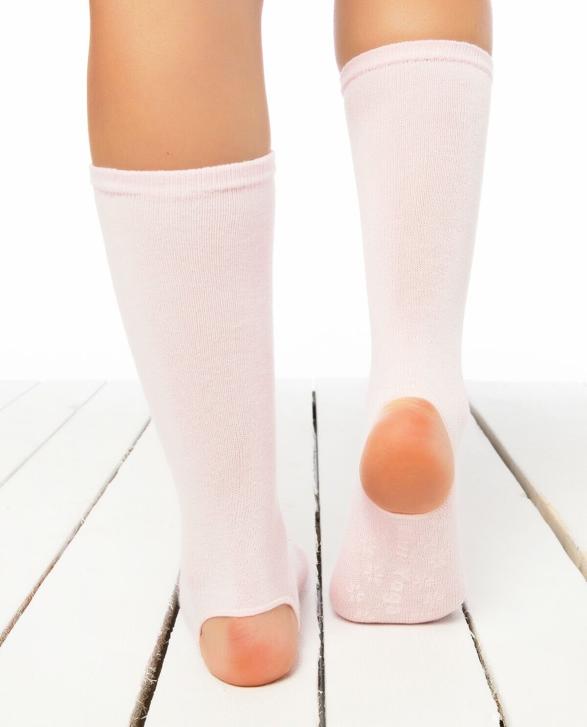 Topuk ve Parmak Açık Kaydırmaz Yoga Çorabı Pembe Renk