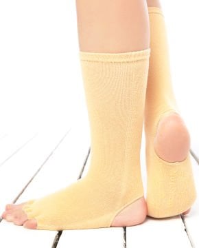 Topuk ve Parmak Açık Kaydırmaz Yoga Çorabı Bej Renk