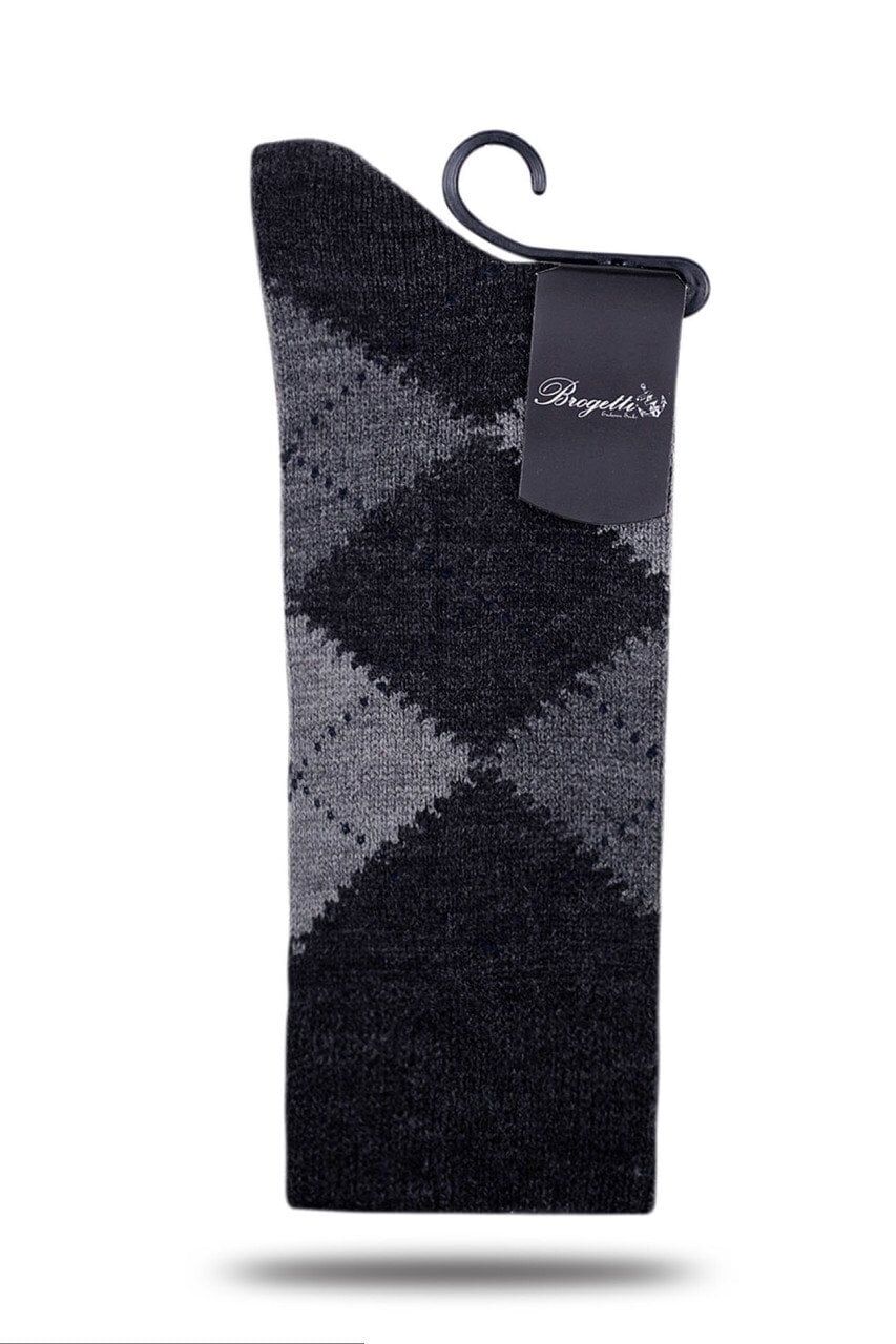 Yün Antrasit-Füme Ekose Desen Kışlık Soket Çorap ANTRASİT - TEK BEDEN