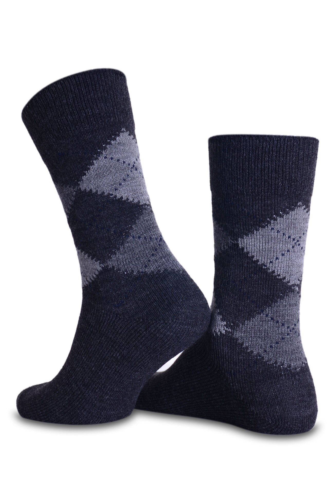 Yün Antrasit-Füme Ekose Desen Kışlık Soket Çorap ANTRASİT - TEK BEDEN