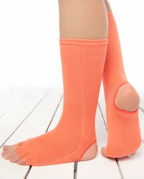 Topuk ve Parmak Açık Kaydırmaz Yoga Çorabı Turuncu Renk