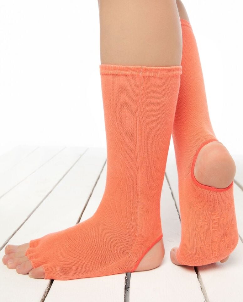 Topuk ve Parmak Açık Kaydırmaz Yoga Çorabı Turuncu Renk