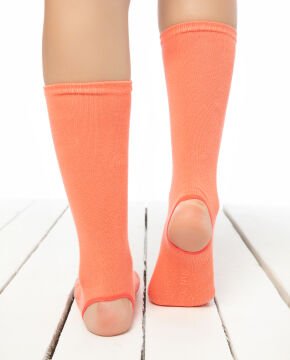 Topuk ve Parmak Açık Kaydırmaz Yoga Çorabı Turuncu Renk