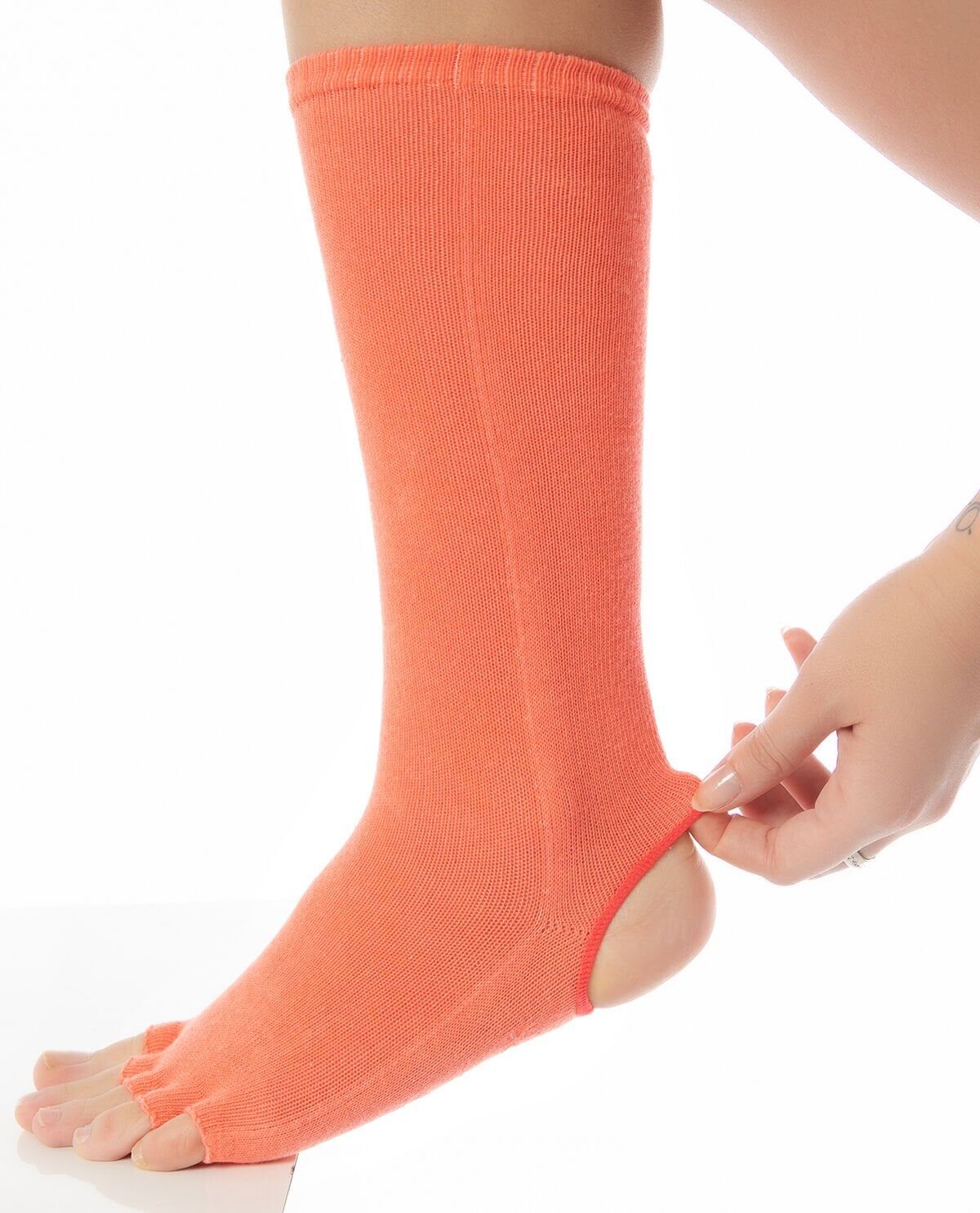 Topuk ve Parmak Açık Kaydırmaz Yoga Çorabı Turuncu Renk