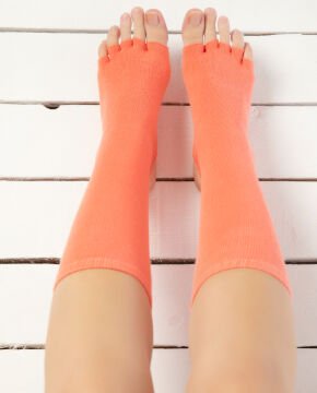 Topuk ve Parmak Açık Kaydırmaz Yoga Çorabı Turuncu Renk