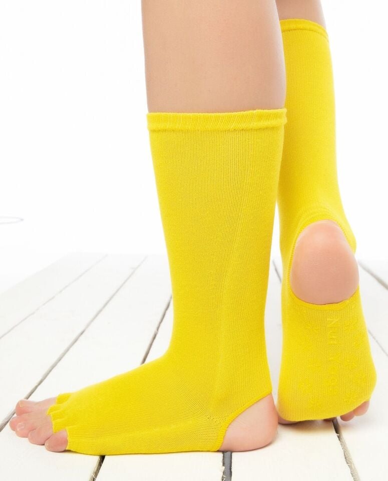Topuk ve Parmak Açık Kaydırmaz Yoga Çorabı Sarı Renk