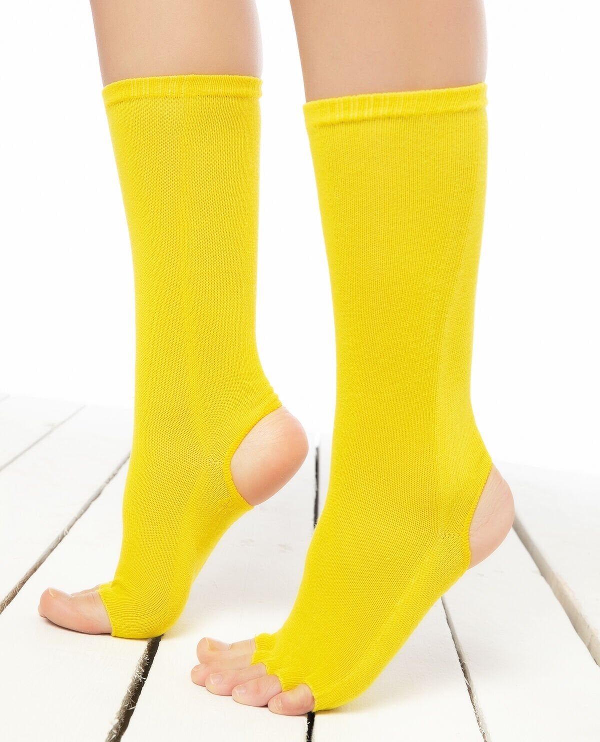 Topuk ve Parmak Açık Kaydırmaz Yoga Çorabı Sarı Renk