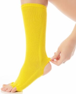 Topuk ve Parmak Açık Kaydırmaz Yoga Çorabı Sarı Renk