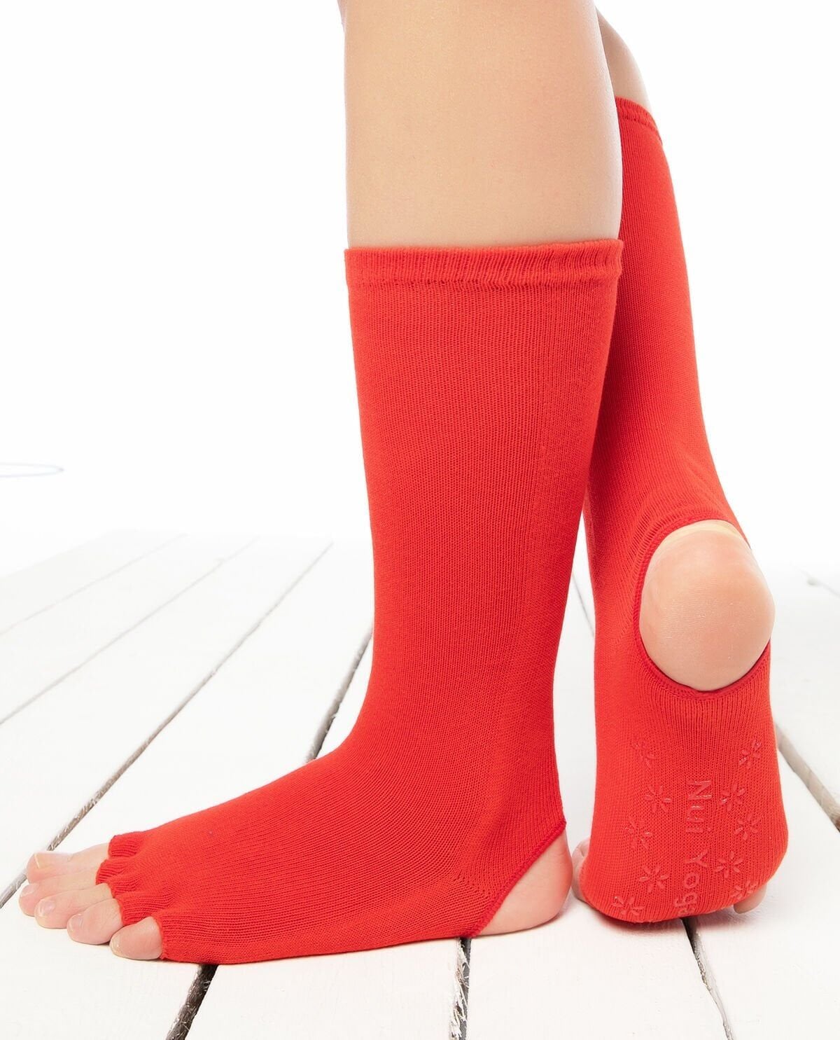 Topuk ve Parmak Açık Kaydırmaz Yoga Çorabı Kırmızı Renk