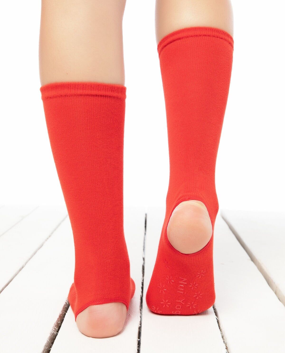 Topuk ve Parmak Açık Kaydırmaz Yoga Çorabı Kırmızı Renk
