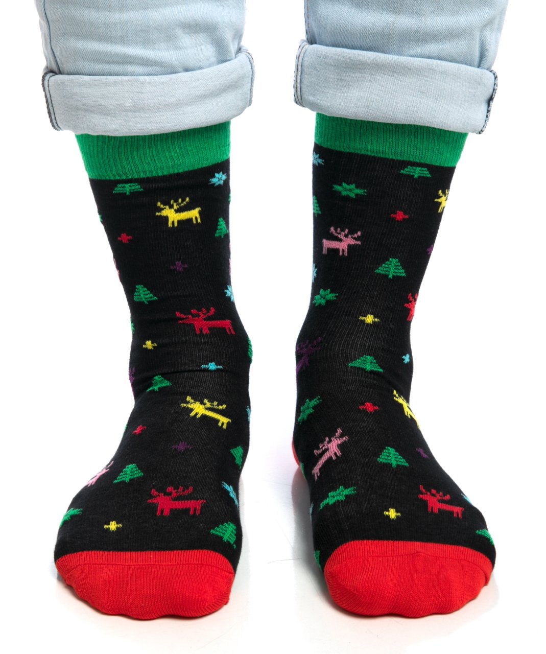 Renkli Geyik ve Çam Ağacı Desenli Erkek Yılbaşı Çorabı RENKLİ - 41/46