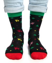 Renkli Geyik ve Çam Ağacı Desenli Erkek Yılbaşı Çorabı RENKLİ - 41/46