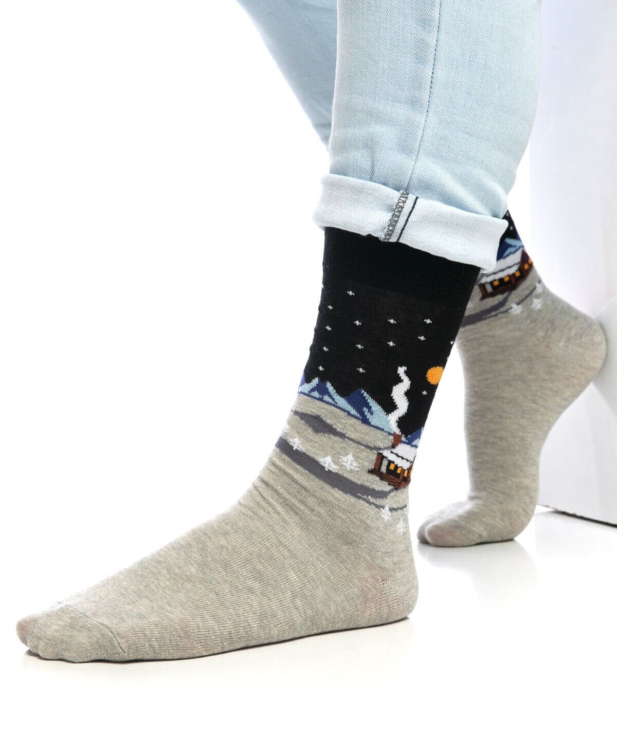 Kar Manzarası Desenli Erkek Yılbaşı Çorabı