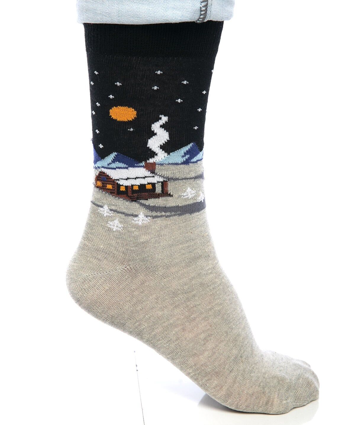 Kar Manzarası Desenli Erkek Yılbaşı Çorabı