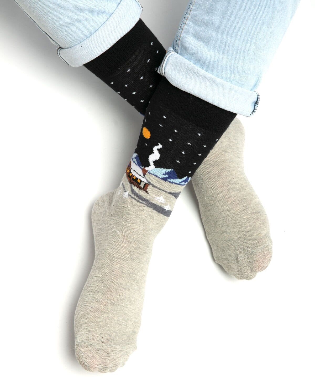 Kar Manzarası Desenli Erkek Yılbaşı Çorabı