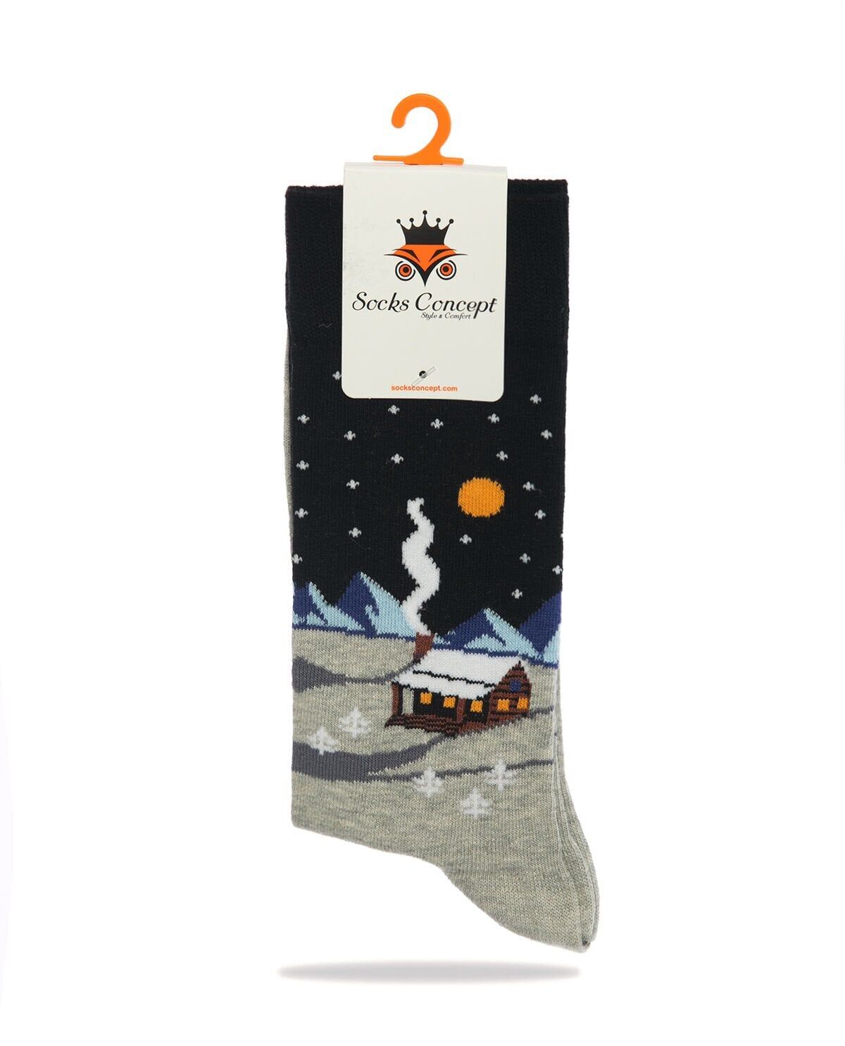 Kar Manzarası Desenli Erkek Yılbaşı Çorabı