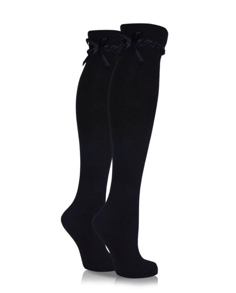 Kurdela Aksesuarlı Siyah Dizüstü Çorap Ribbon