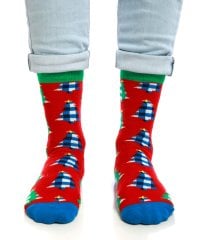 Renkli Çam Ağacı Desenli Erkek Yılbaşı Çorabı RENKLİ - 41/46