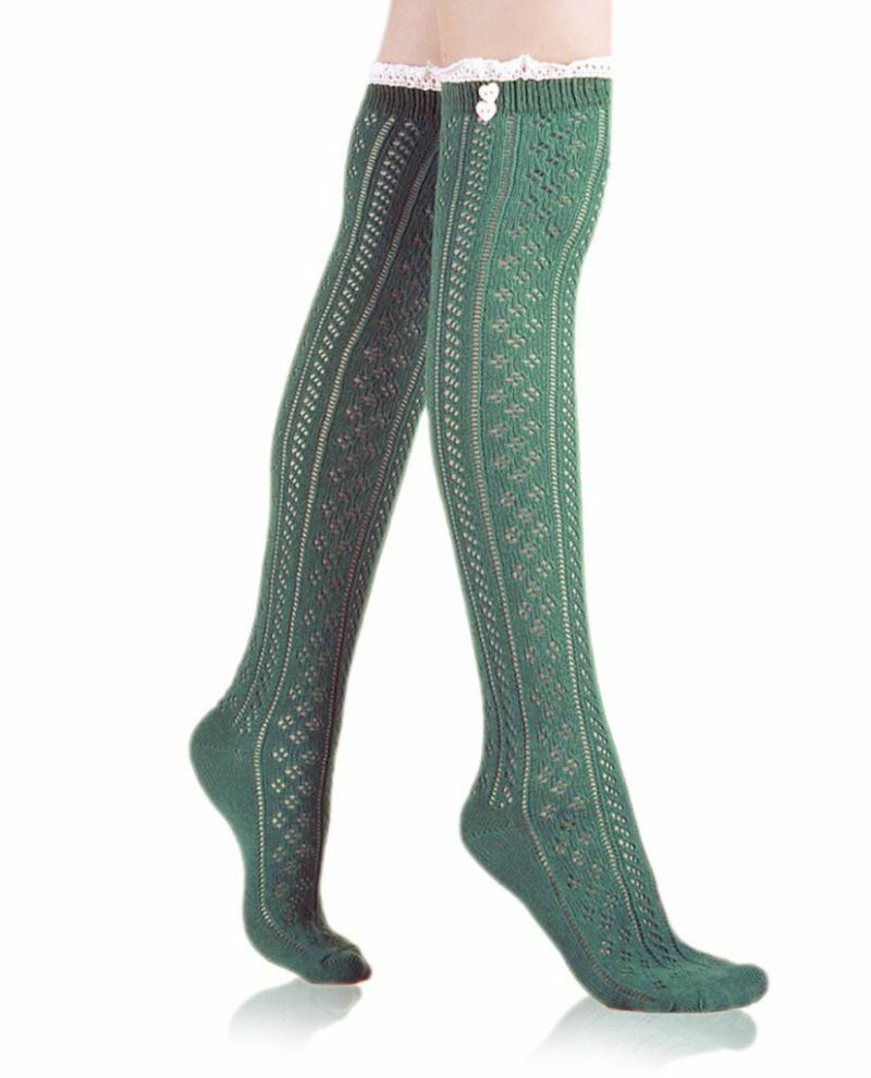 Dantel Ve Düğme Detaylı Haki Diz Üstü Çorap Emily