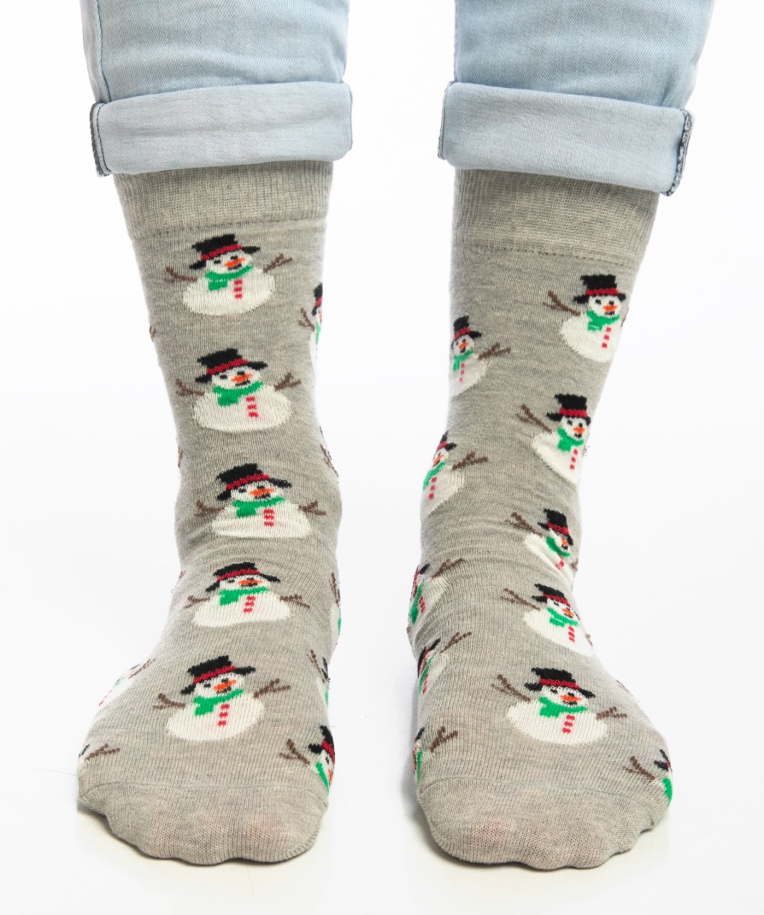 Kardan Adam Desenli Gri Renk Erkek Yılbaşı Çorabı RENKLİ - 41/46