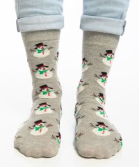 Kardan Adam Desenli Gri Renk Erkek Yılbaşı Çorabı RENKLİ - 41/46