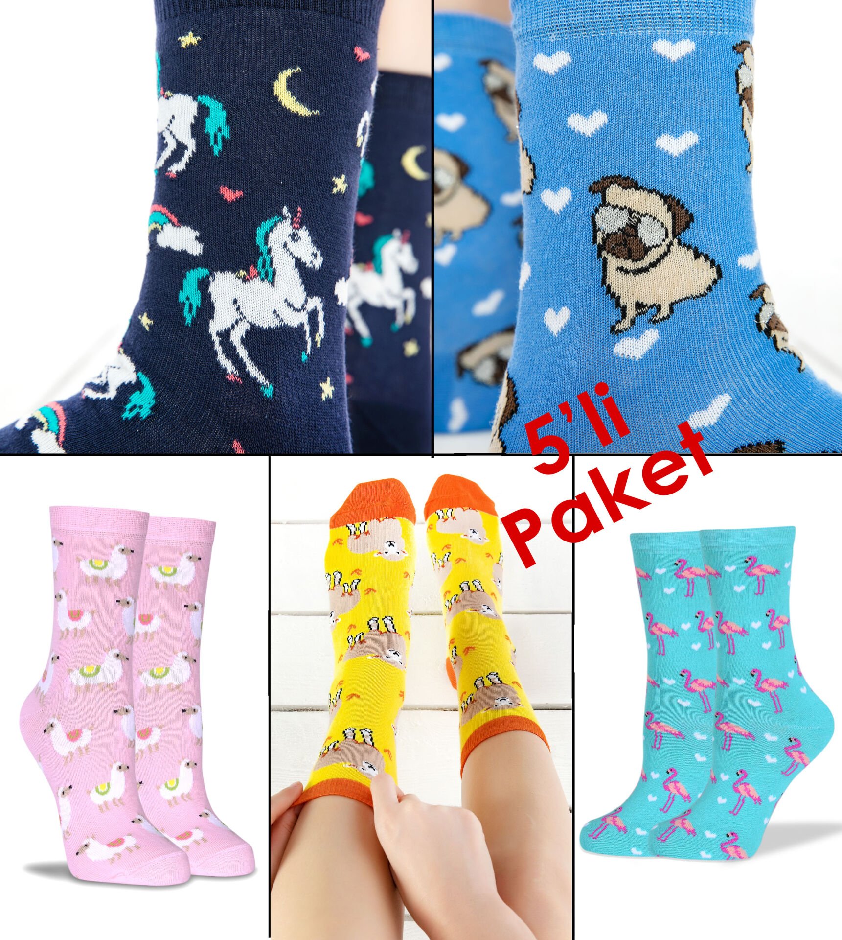 Animals Desenli Çoraplar 5'li Eko Paket