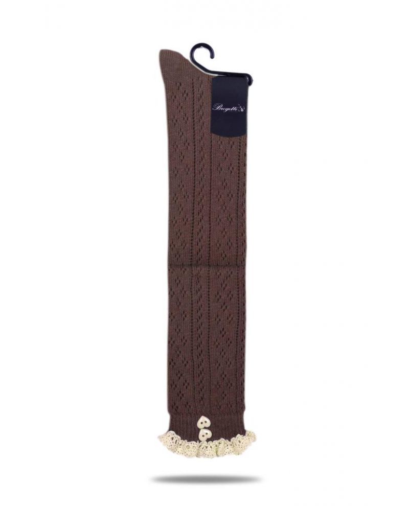 Dantel ve Düğme Detaylı Kahverengi Dizüstü Çorap Emily KAHVERENGİ - TEK BEDEN