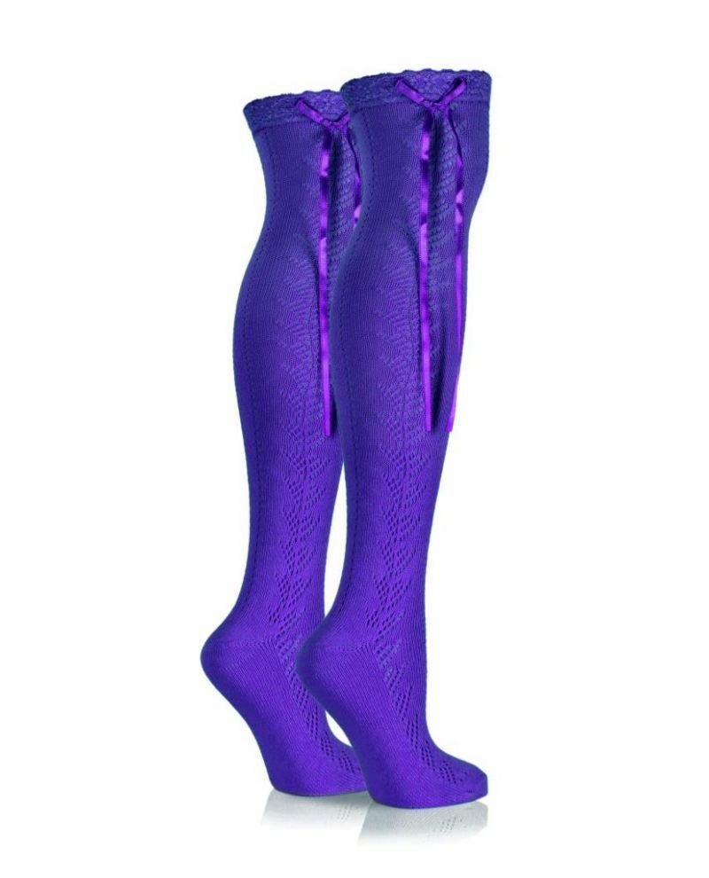 Mor Dizüstü Dantel Detaylı File Çorap Jessica