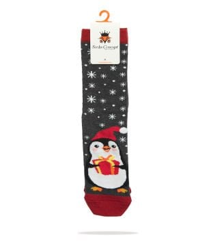 Penguen Desenli Yılbaşı Çorabı