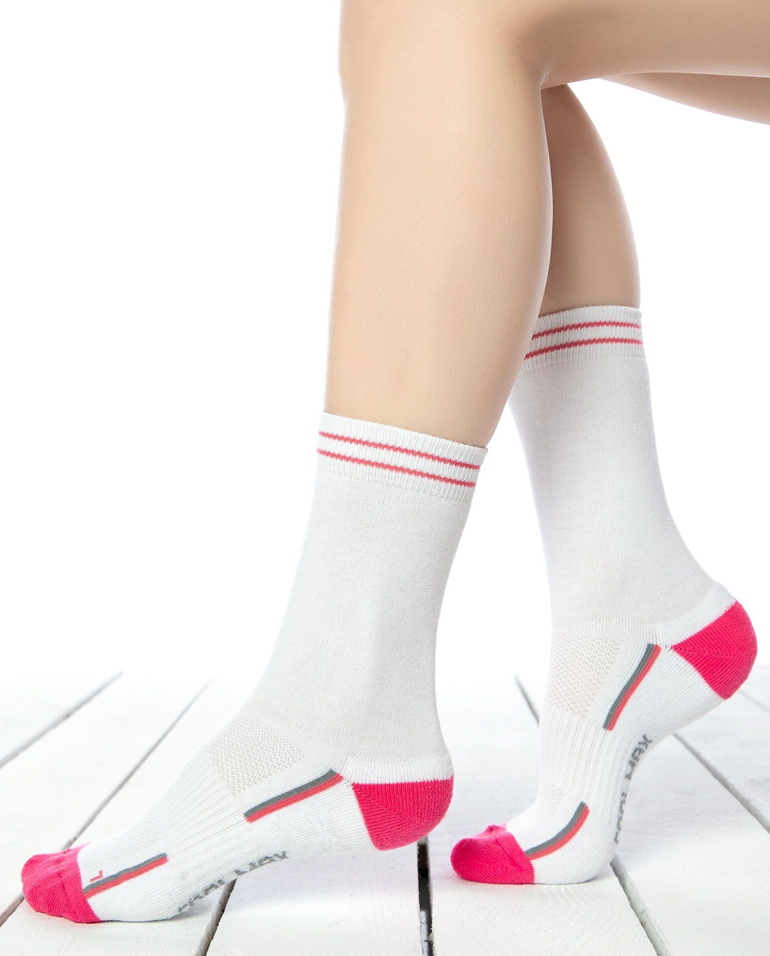 Coolmax Spor Çorap Fuşya Çizgili Havlu Taban Elastik Bant