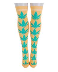 Yeşil Yaprak Desenli Turuncu Renk Dizüstü Çorap TURUNCU - TEK BEDEN