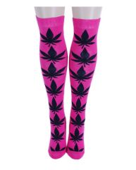 Siyah Yaprak Desenli Fuşya Dizüstü Çorap - Brogetti PEMBE - TEK BEDEN