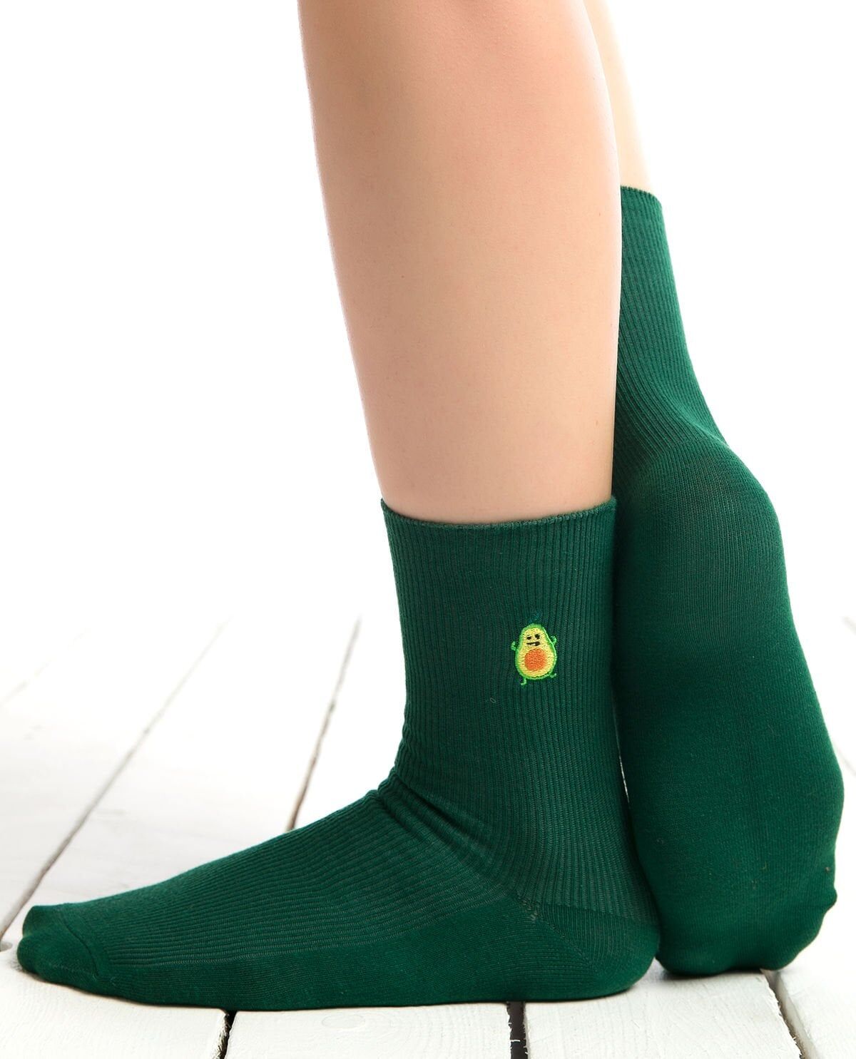 Avokado Nakışlı Yeşil Renk Kadın Soket Çorap