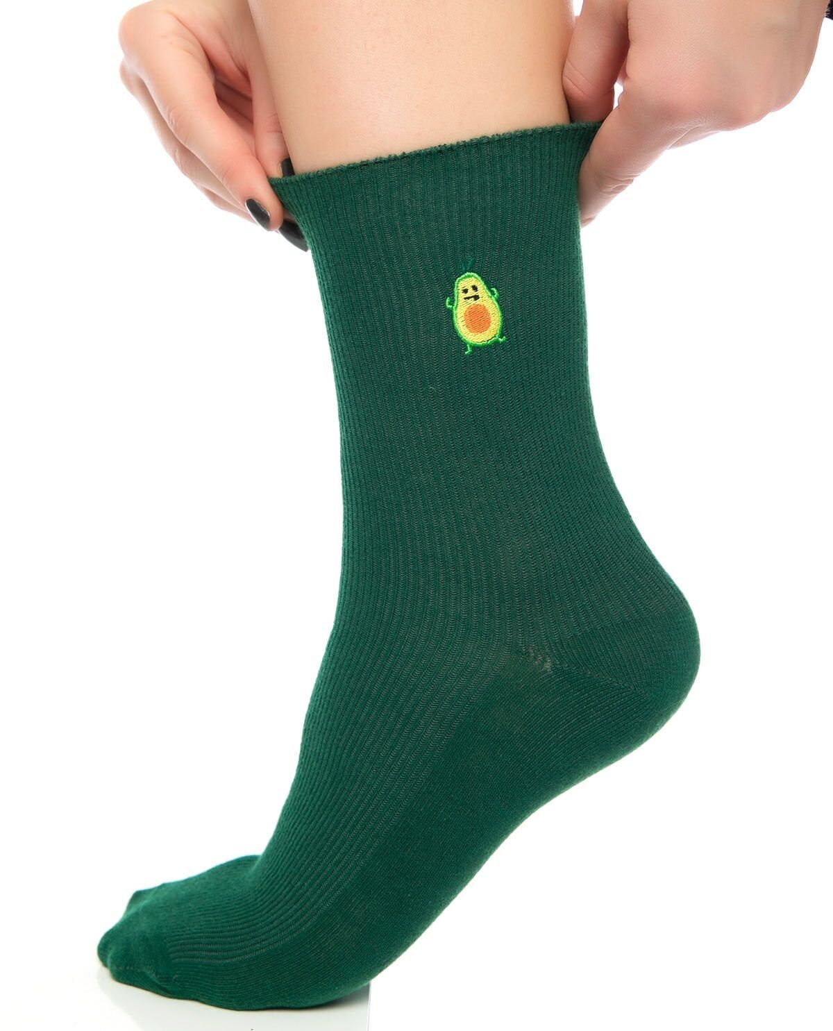 Avokado Nakışlı Yeşil Renk Kadın Soket Çorap
