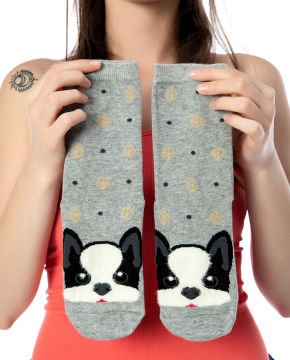Gri Renk Köpek Desen Soket Çorap