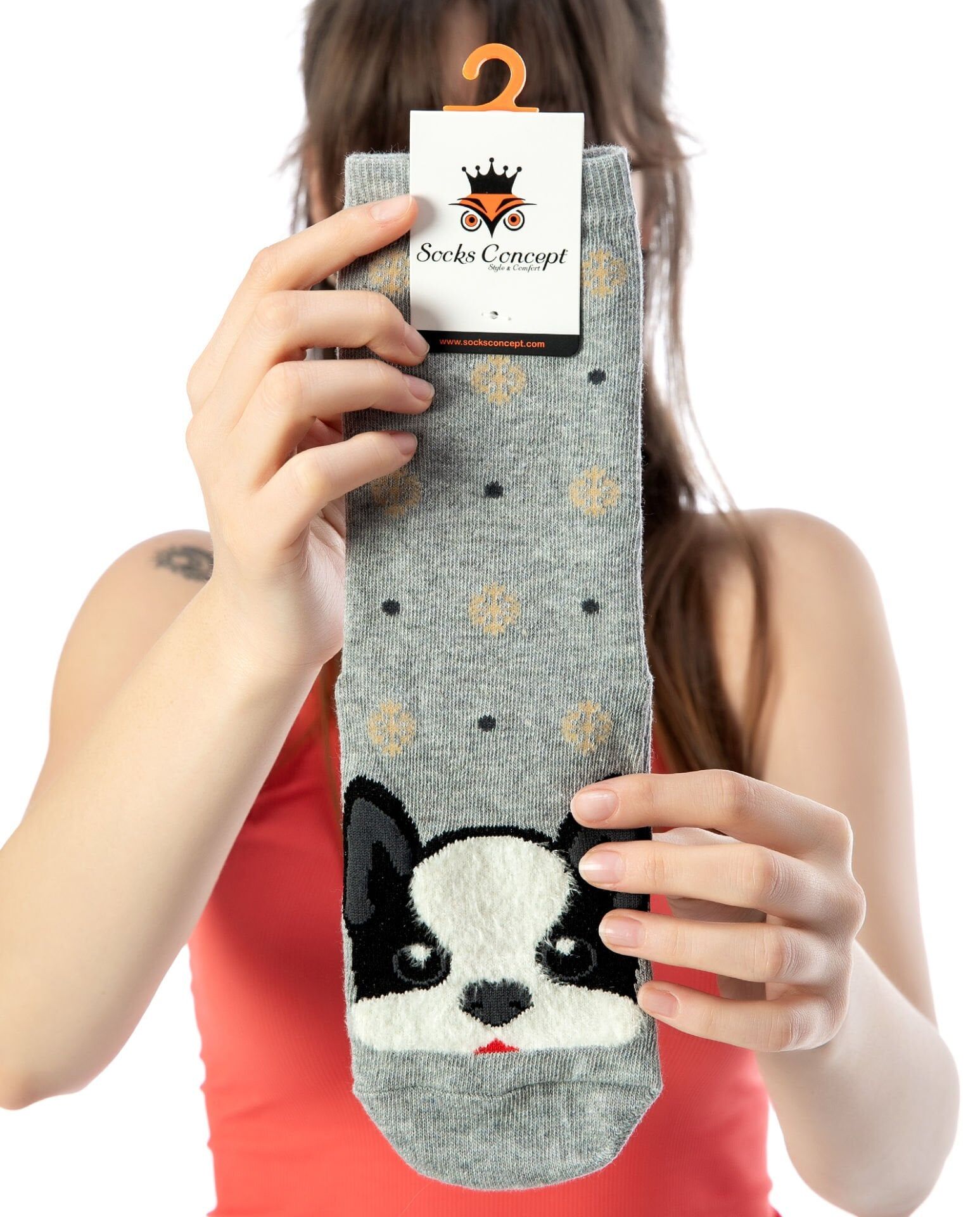 Gri Renk Köpek Desen Soket Çorap