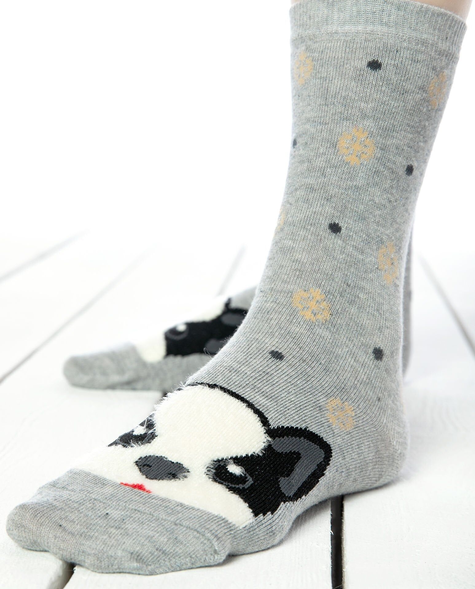 Gri Renk Köpek Desen Soket Çorap