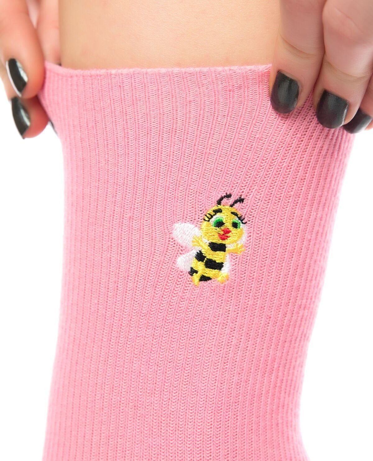 Arı Nakışlı Pembe Renk Kadın Soket Çorap