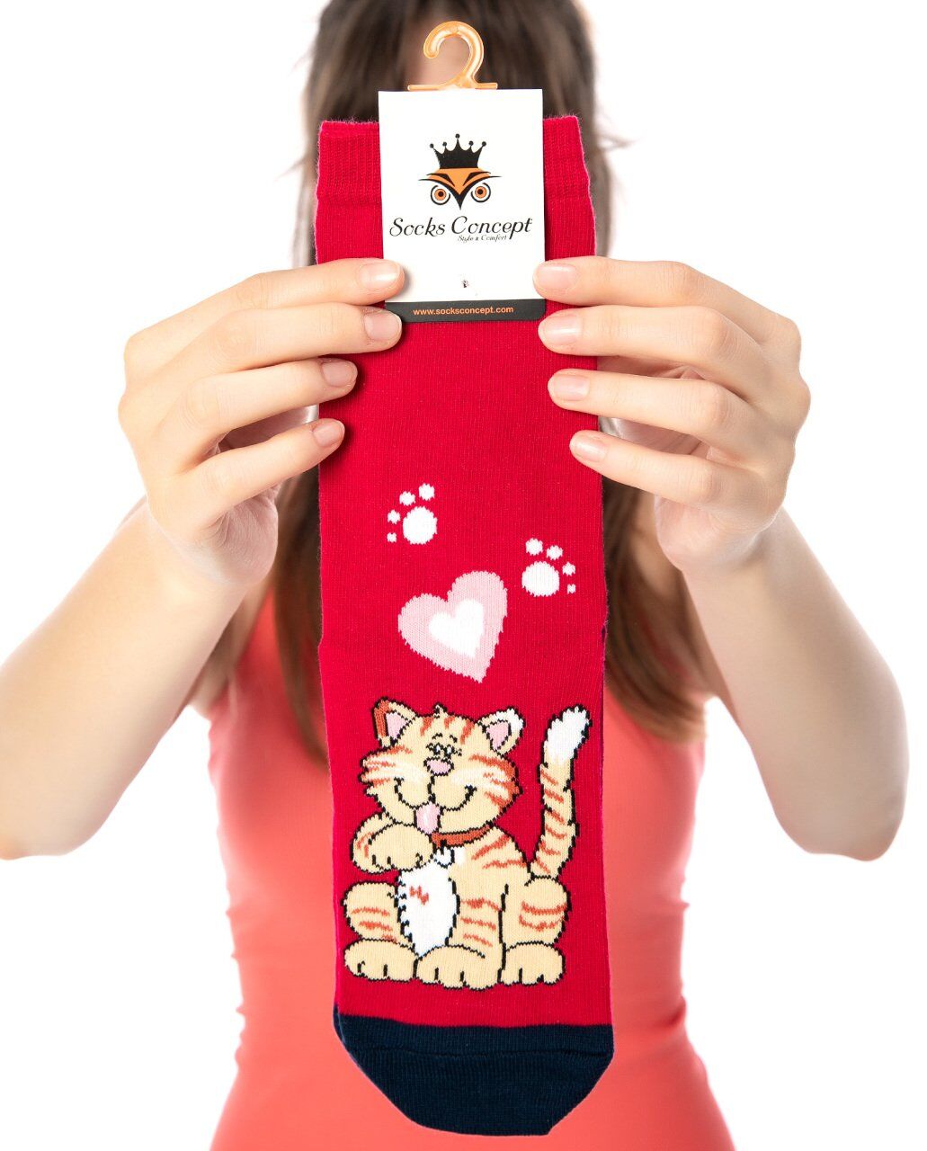 Kırmızı Renk Aşık Kedi Desen Soket Çorap KIRMIZI - 35/39