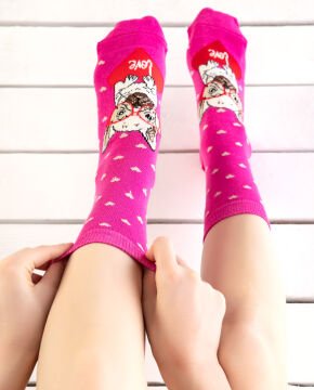 Pembe Renk Gözlüklü Pug Desen Soket Çorap