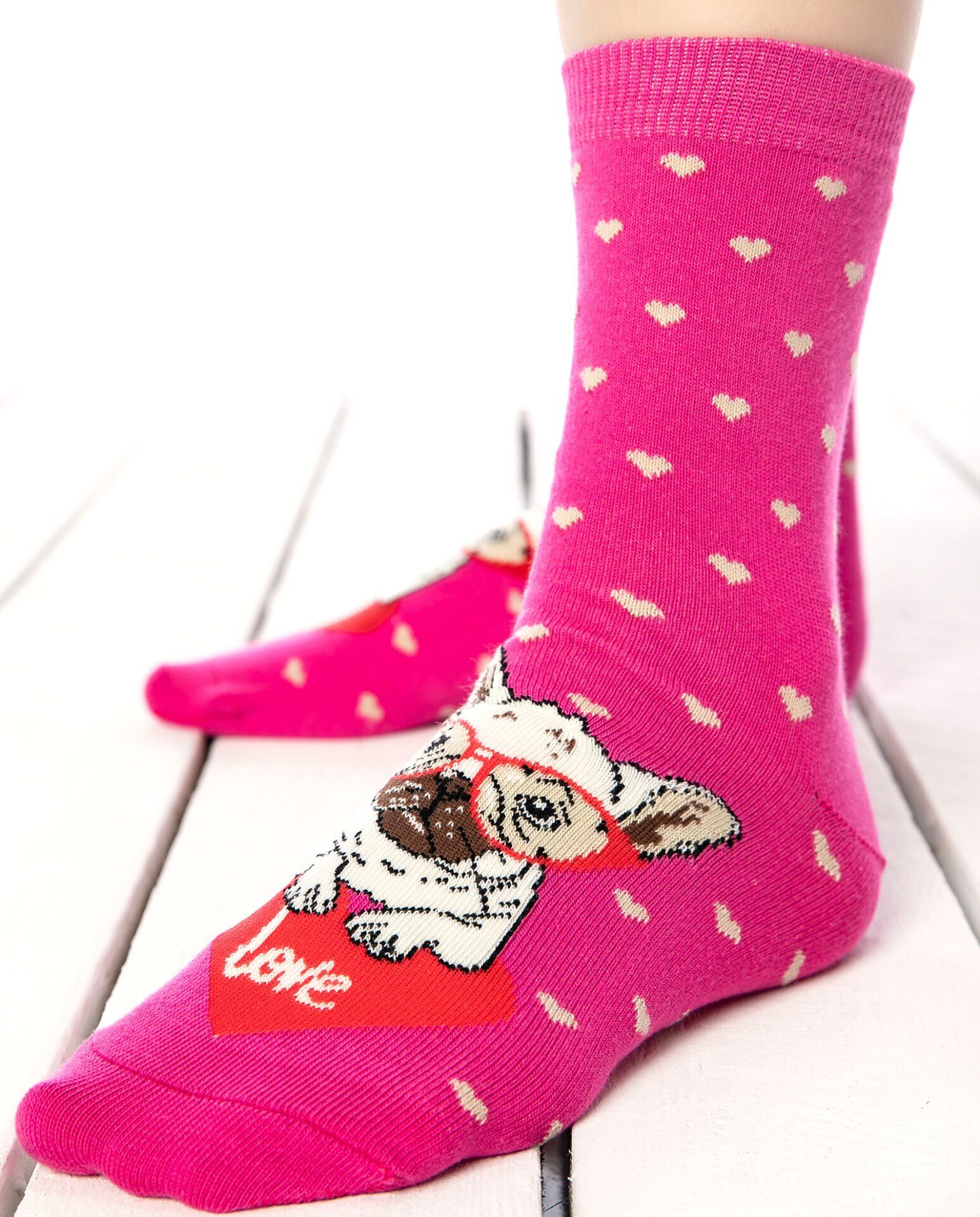 Pembe Renk Gözlüklü Pug Desen Soket Çorap PEMBE - 35/39