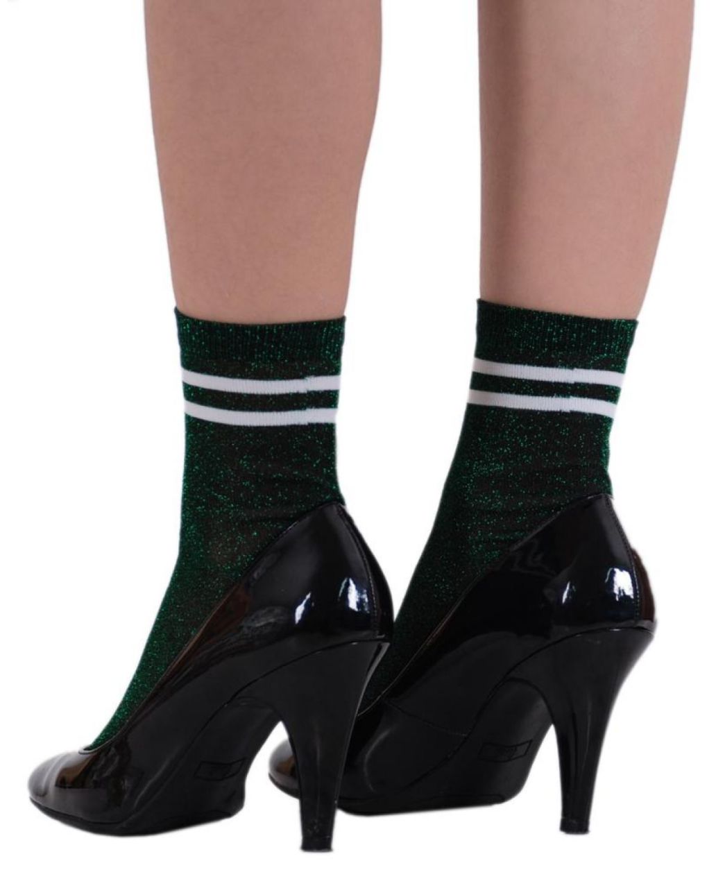 Victoria Yeşil Simli Çizgi Detaylı  Çorap Brogetti YEŞİL - TEK BEDEN