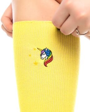 Unicorn Nakışlı Sarı Renk Kadın Dizaltı Çorap
