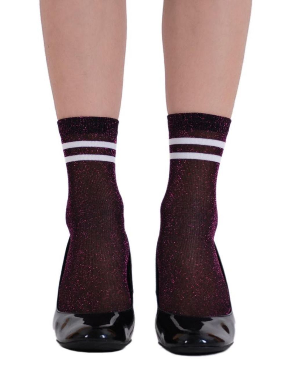 Victoria Fuşya  Simli Çizgi Detaylı Çorap Brogetti KOYU PEMBE - TEK BEDEN