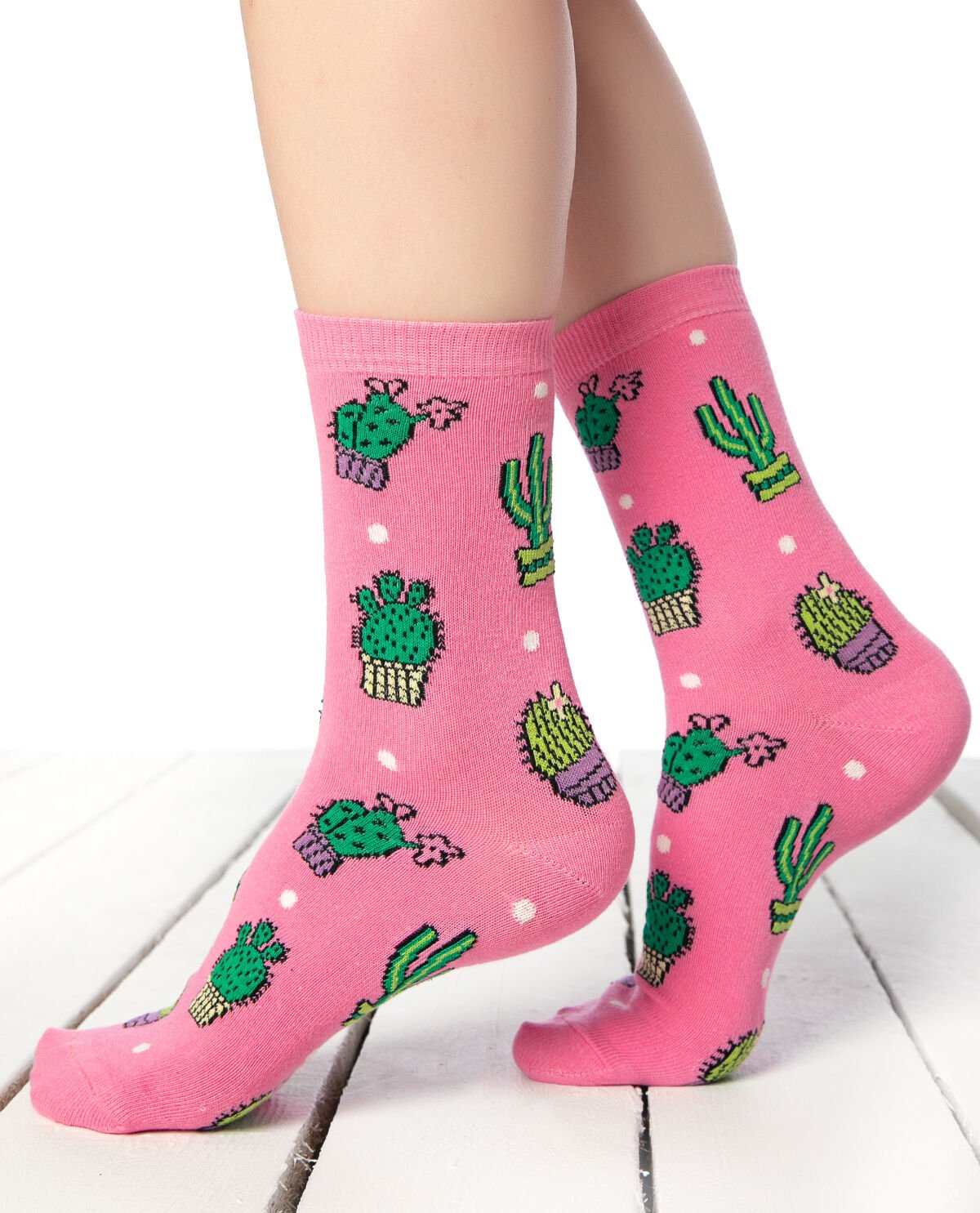 Pembe Renk Kaktüs Desen Soket Çorap